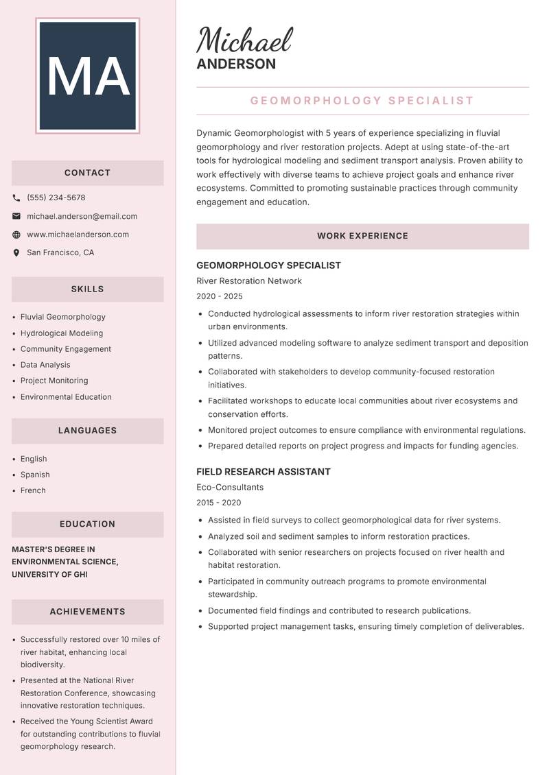 Geomorphologist resume template — Executive