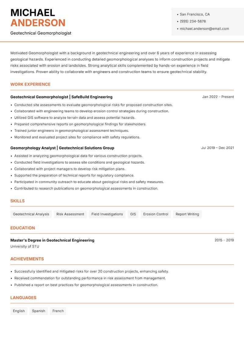 Geomorphologist resume template — Modern Professional