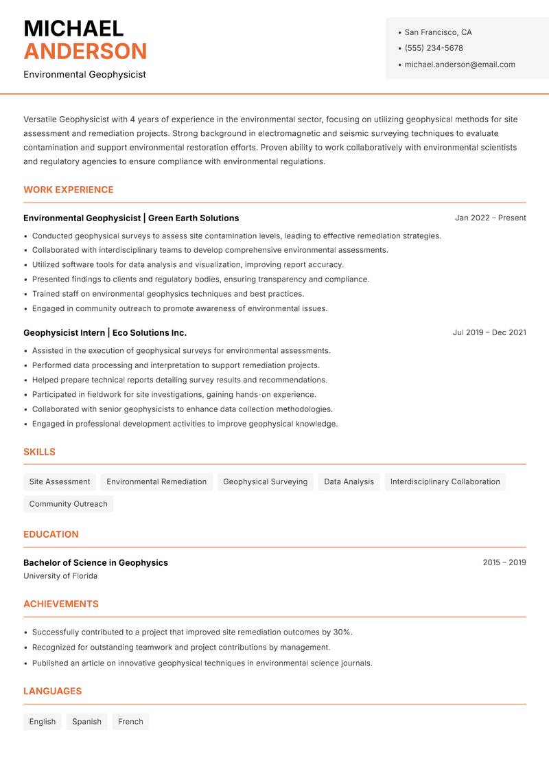Geophysicist resume template — Modern Professional