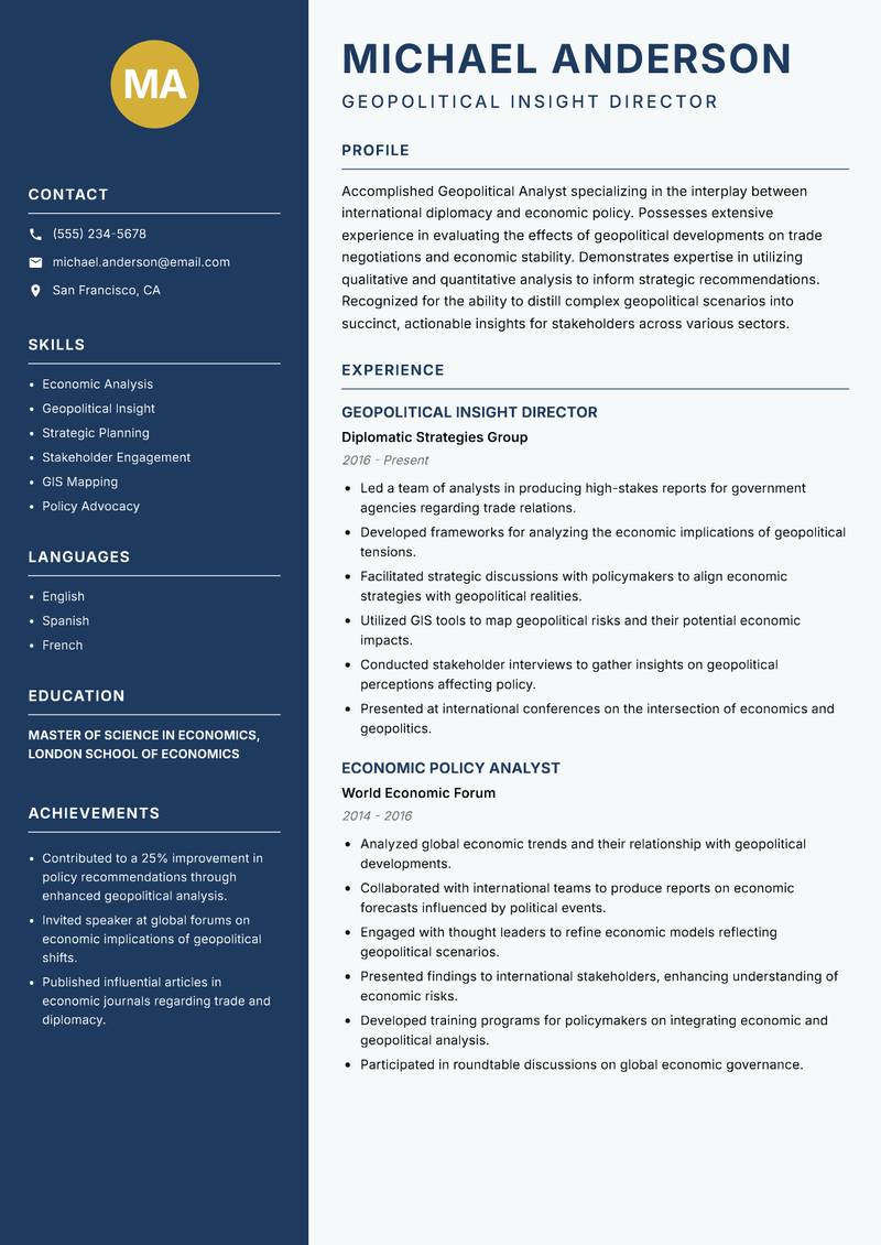 Geopolitical Analyst resume template — Classic Clean