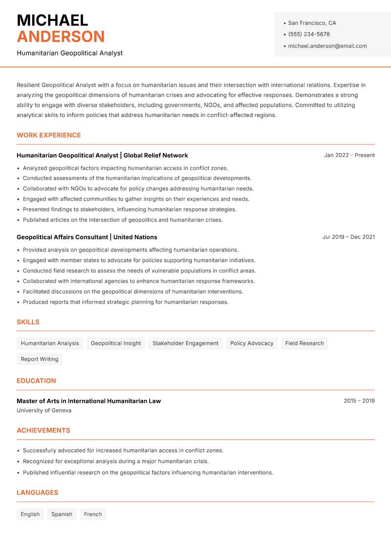 Geopolitical Analyst resume template — Modern Professional