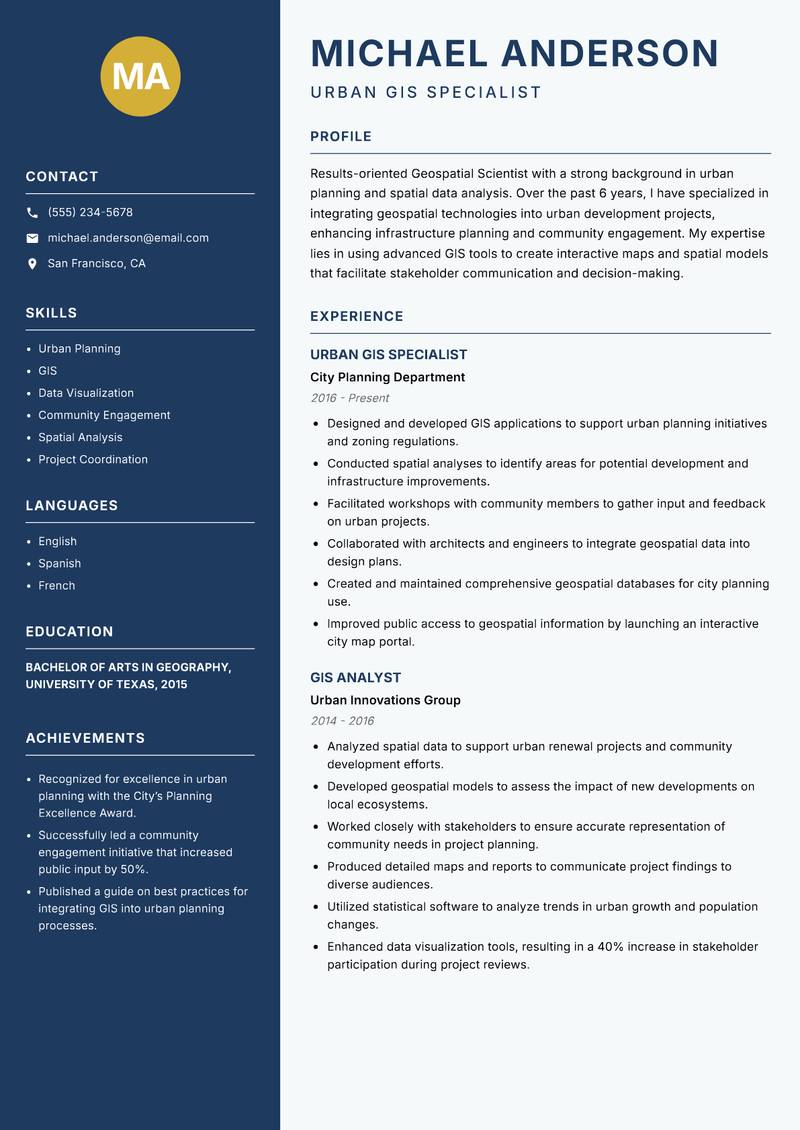 Geospatial Scientist resume template — Classic Clean