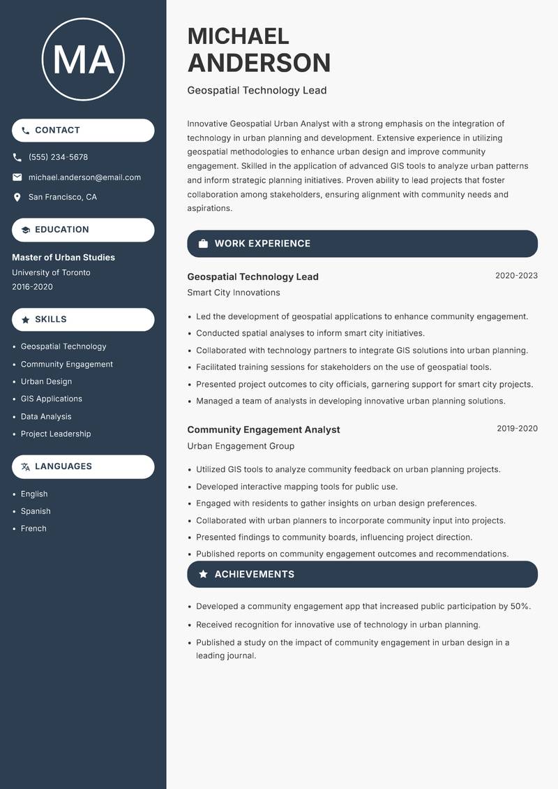 Geospatial Urban Analyst resume template — Compact