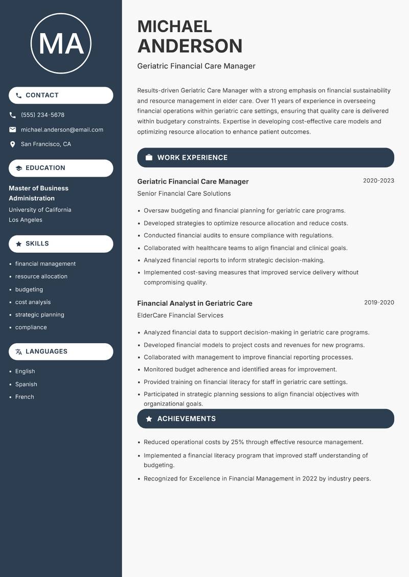 Geriatric Care Manager resume template — Compact