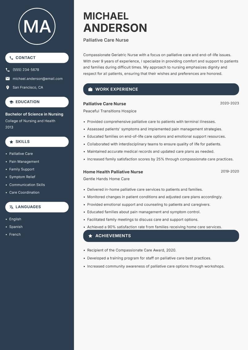 Geriatric Nurse resume template — Compact