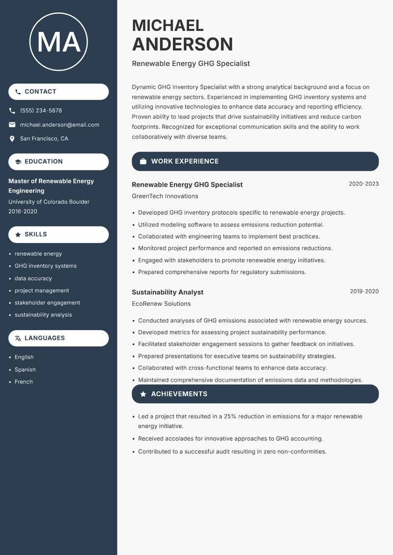 GHG Inventory Specialist resume template — Compact