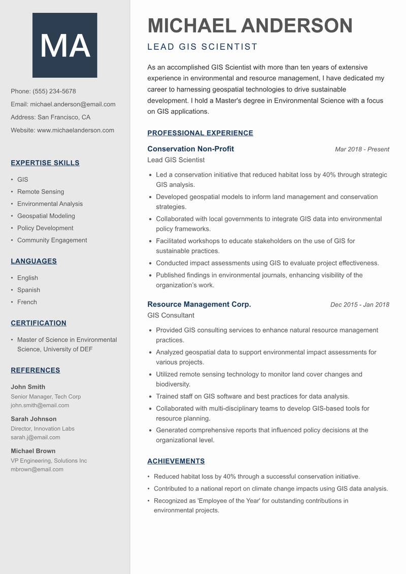 GIS Scientist resume template — Creative Minimal