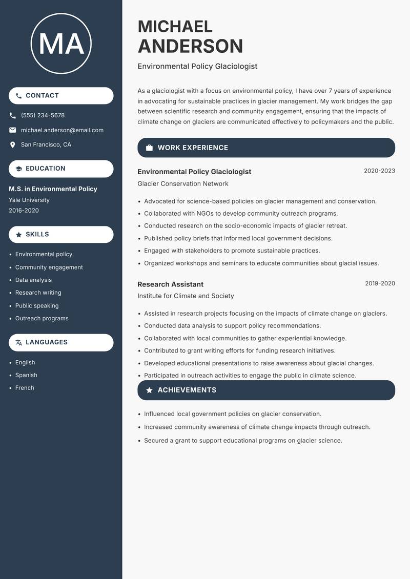 Glaciologist resume template — Compact