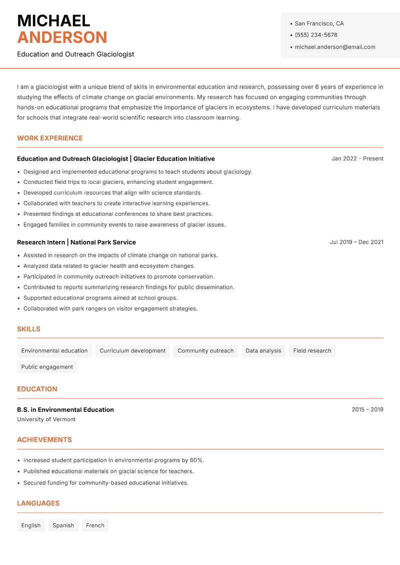 Glaciologist resume template — Modern Professional