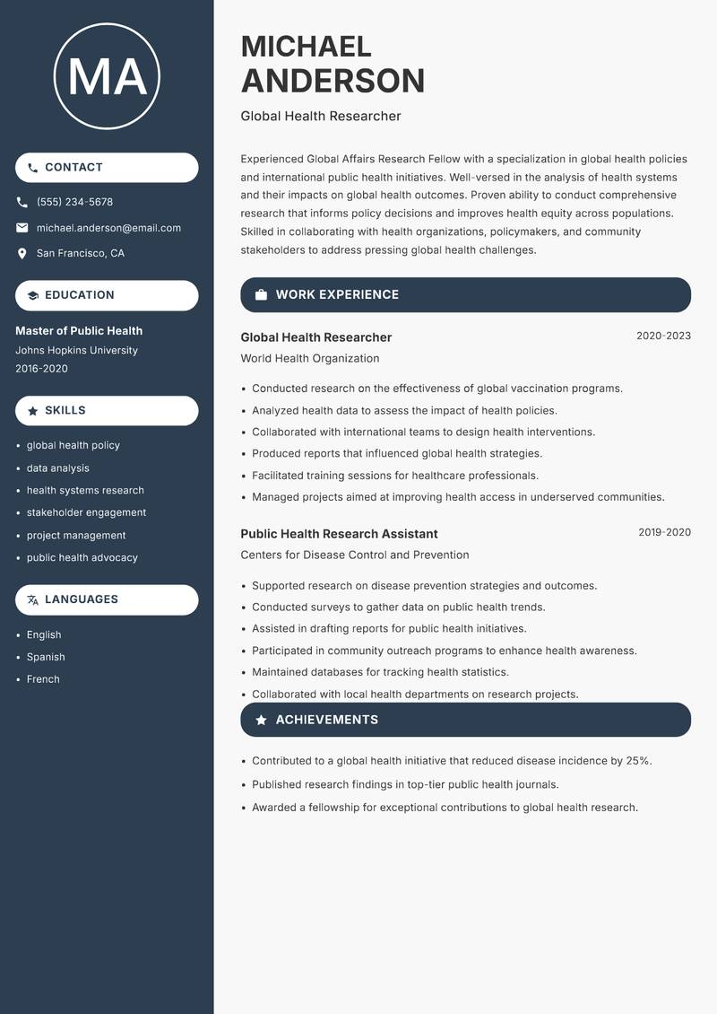 Global Affairs Research Fellow resume template — Compact
