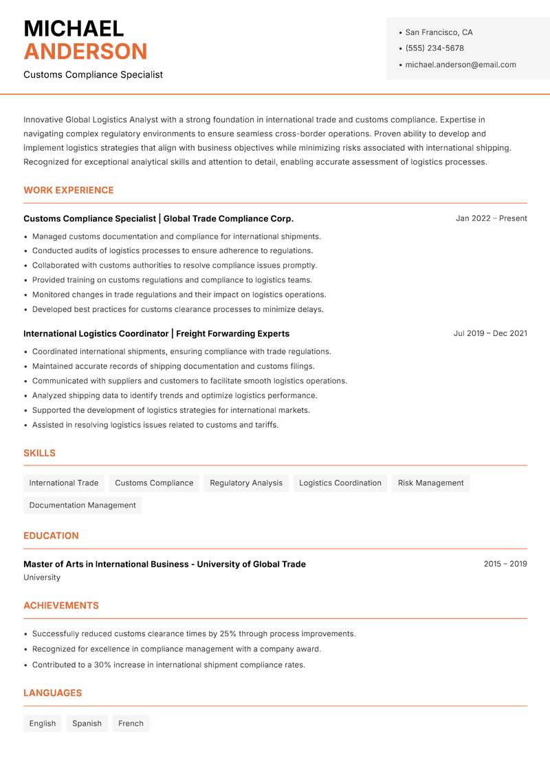 Global Logistics Analyst resume template — Modern Professional