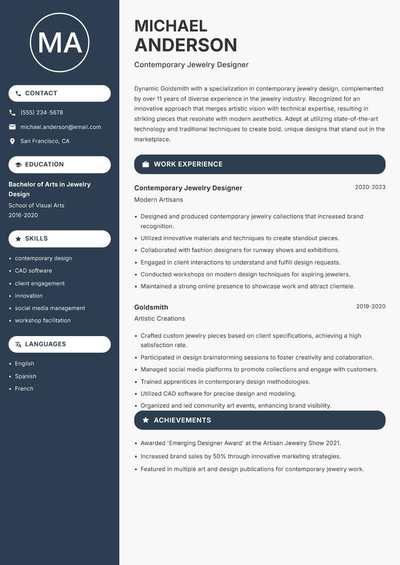 Goldsmith resume template — Compact