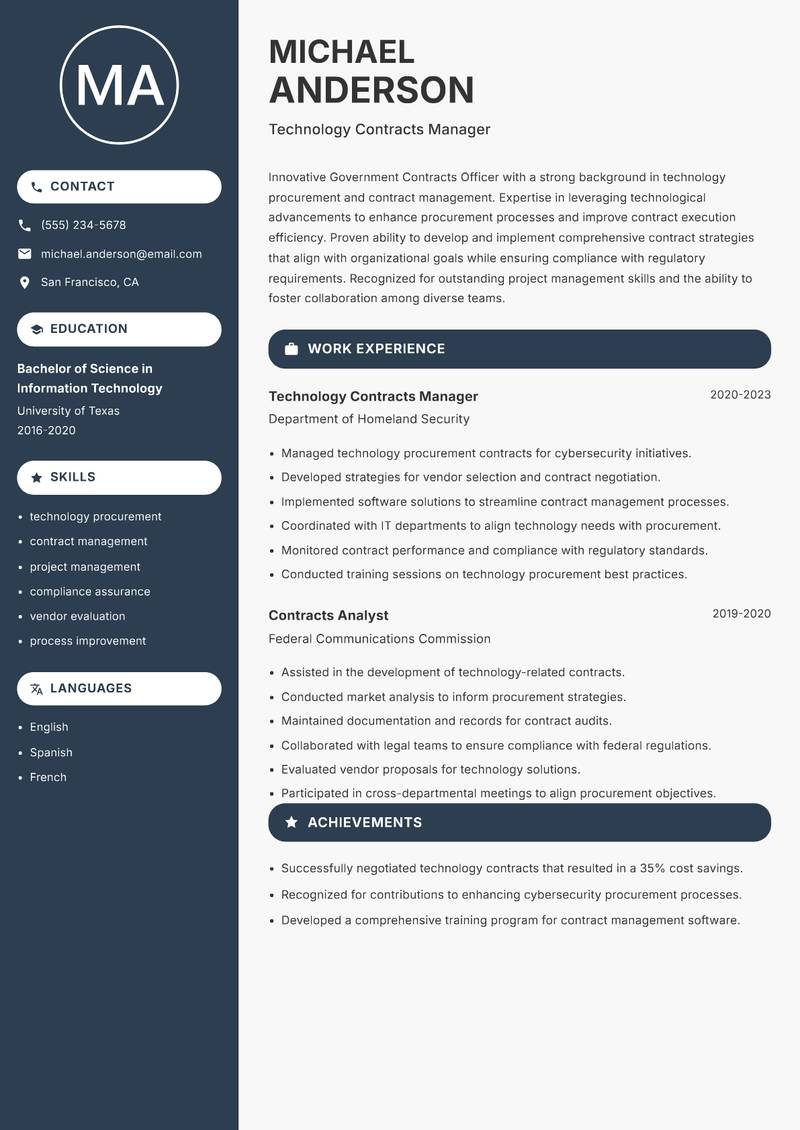 Government Contracts Officer resume template — Compact
