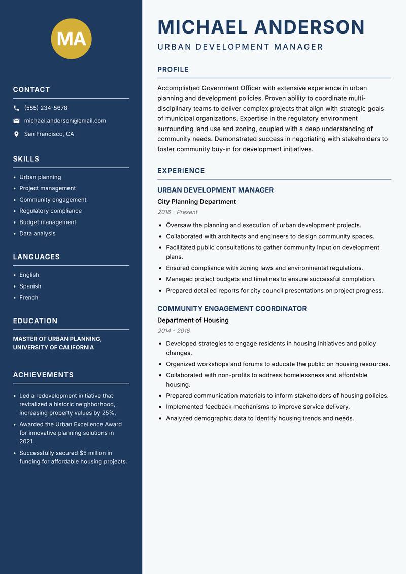 Government Officer resume template — Classic Clean