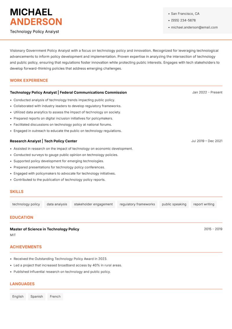 Government Policy Analyst resume template — Modern Professional
