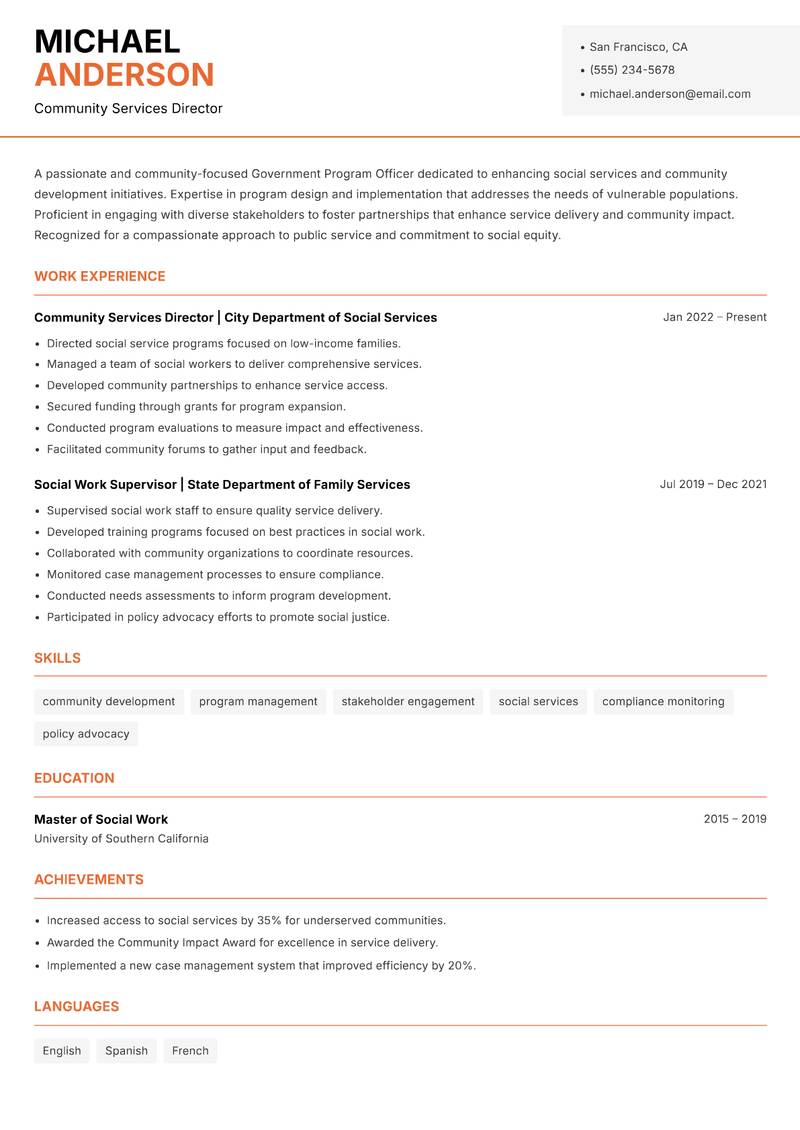 Government Program Officer resume template — Modern Professional