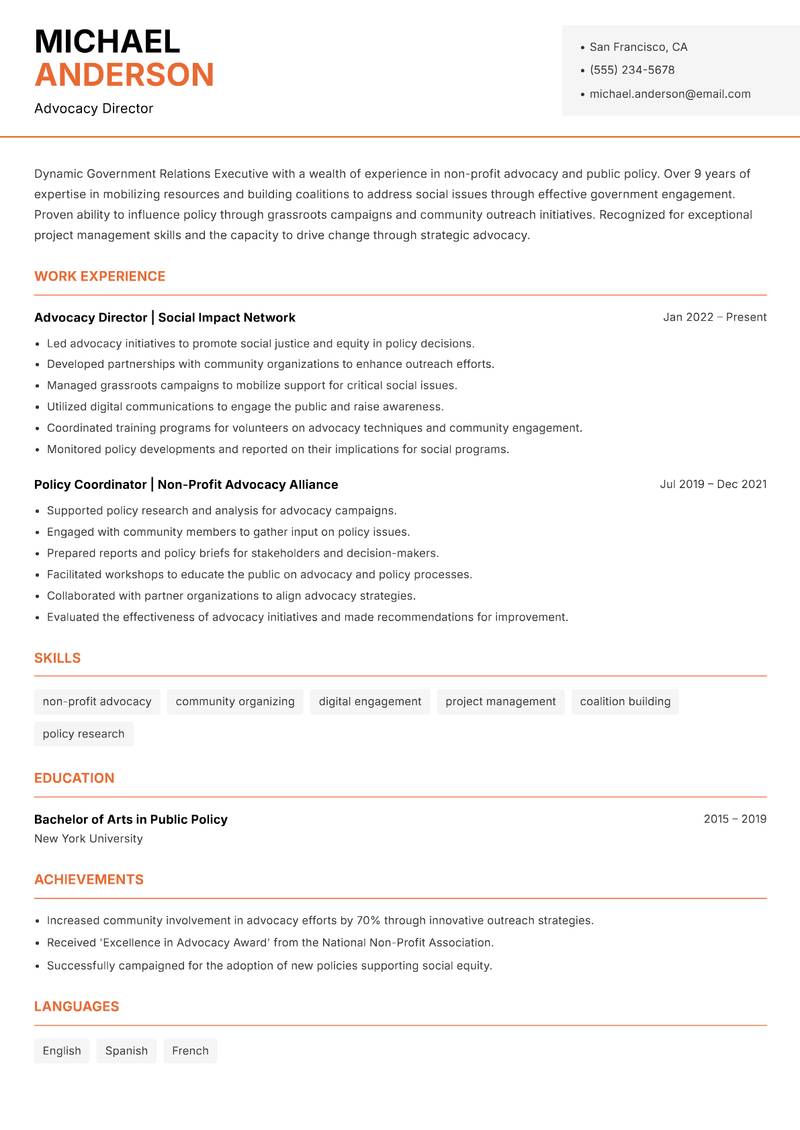 Government Relations Executive resume template — Modern Professional