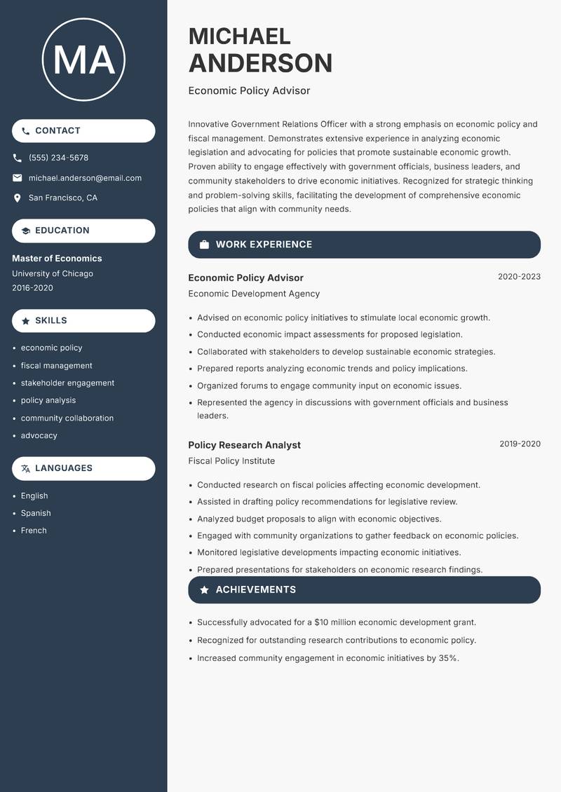 Government Relations Officer resume template — Compact