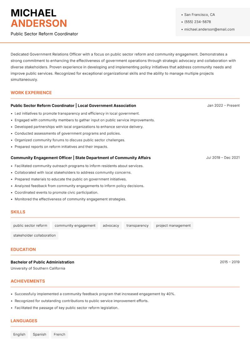 Government Relations Officer resume template — Modern Professional