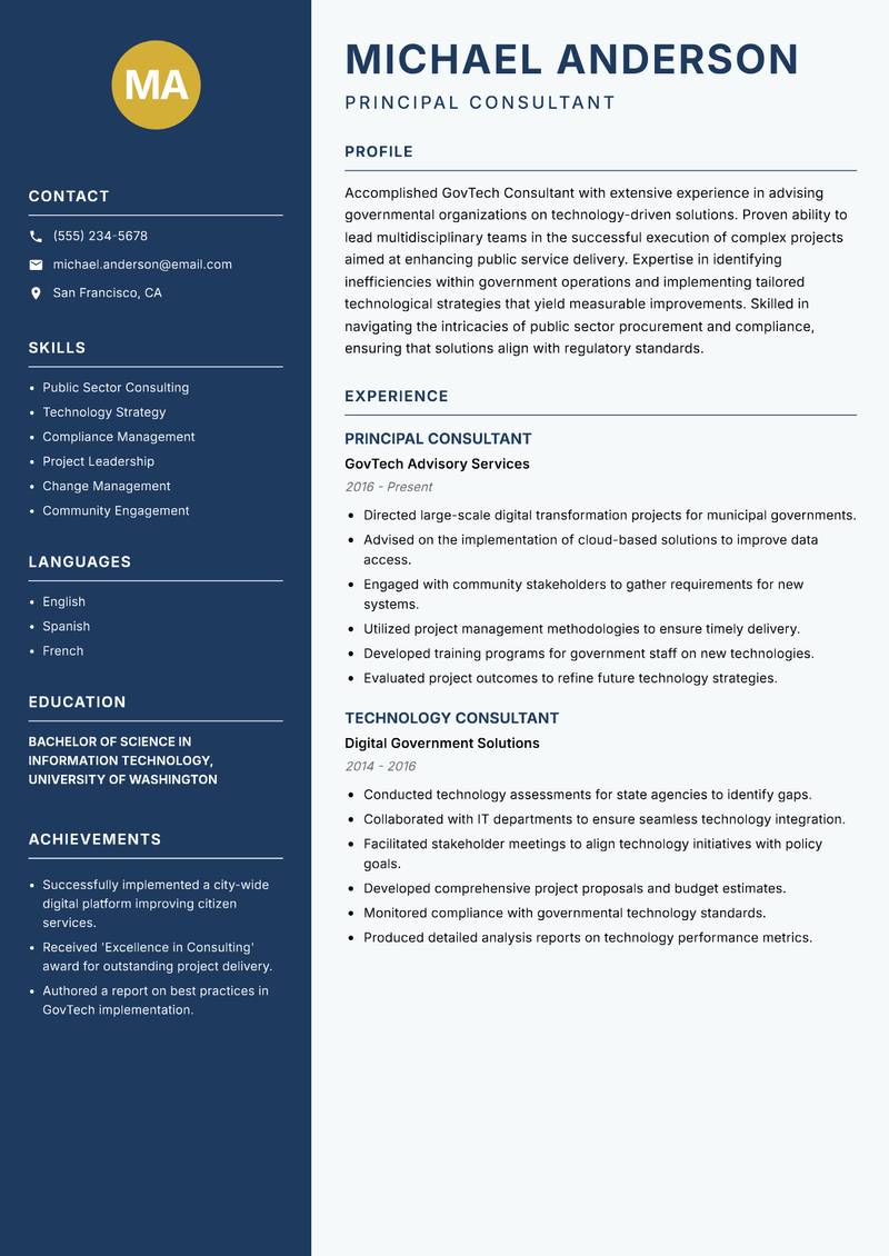 GovTech Consultant resume template — Classic Clean