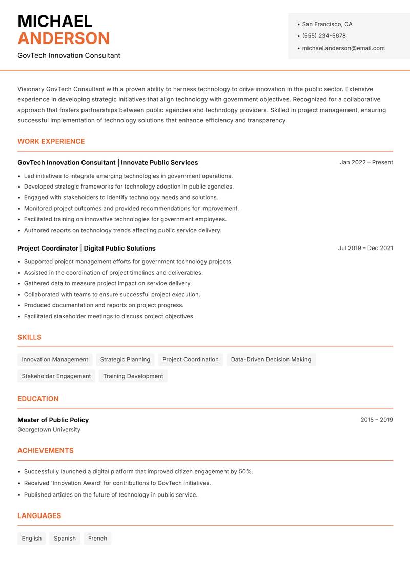 GovTech Consultant resume template — Modern Professional
