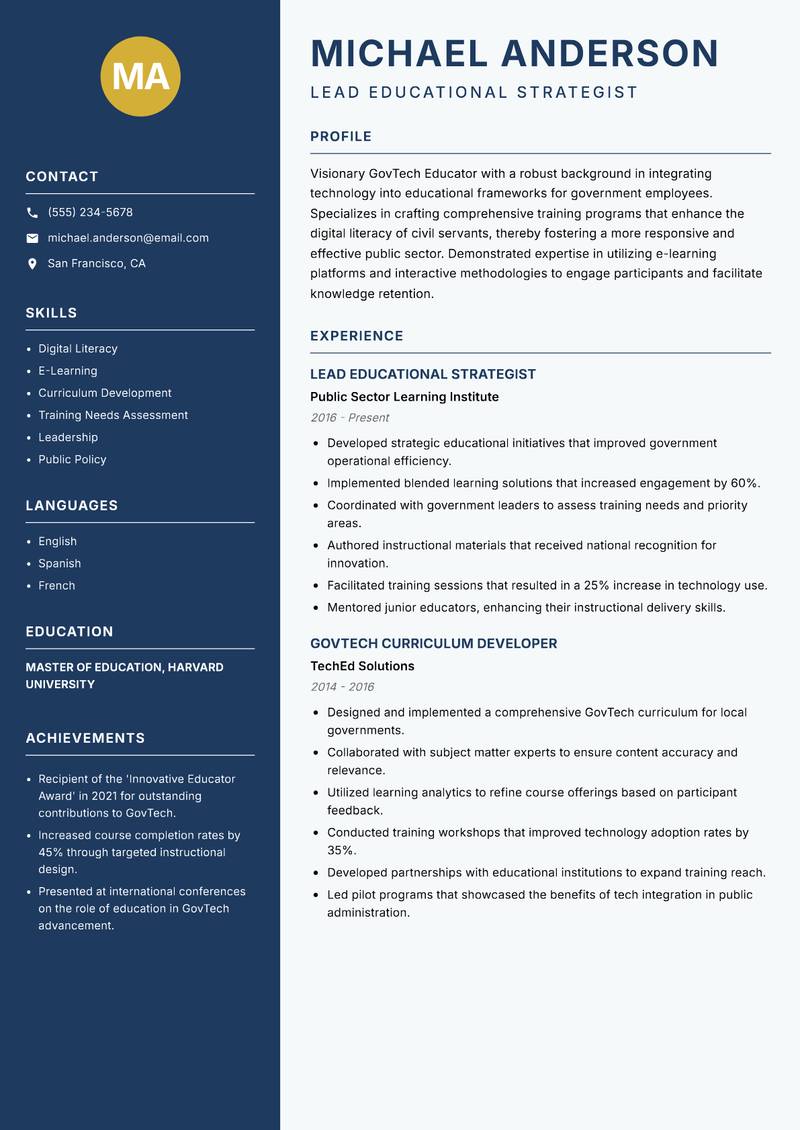 GovTech Educator resume template — Classic Clean
