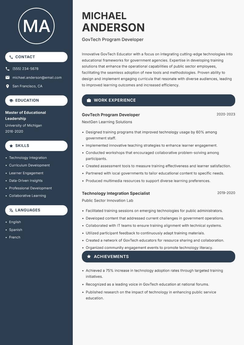 GovTech Educator resume template — Compact