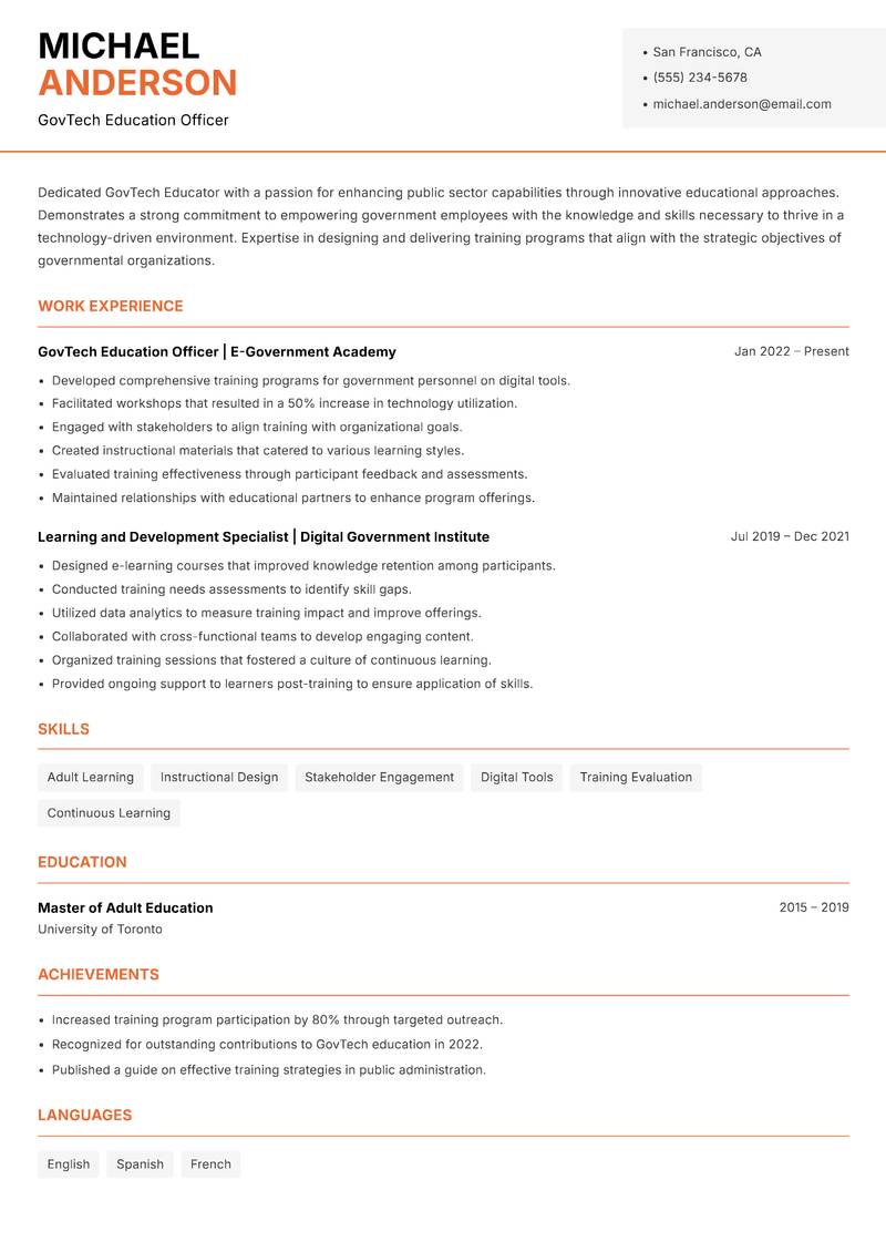 GovTech Educator resume template — Modern Professional