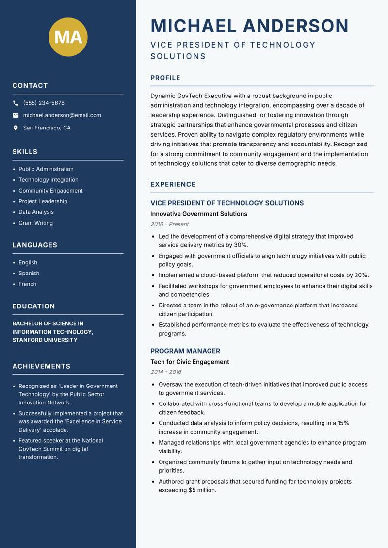 GovTech Executive resume template — Classic Clean