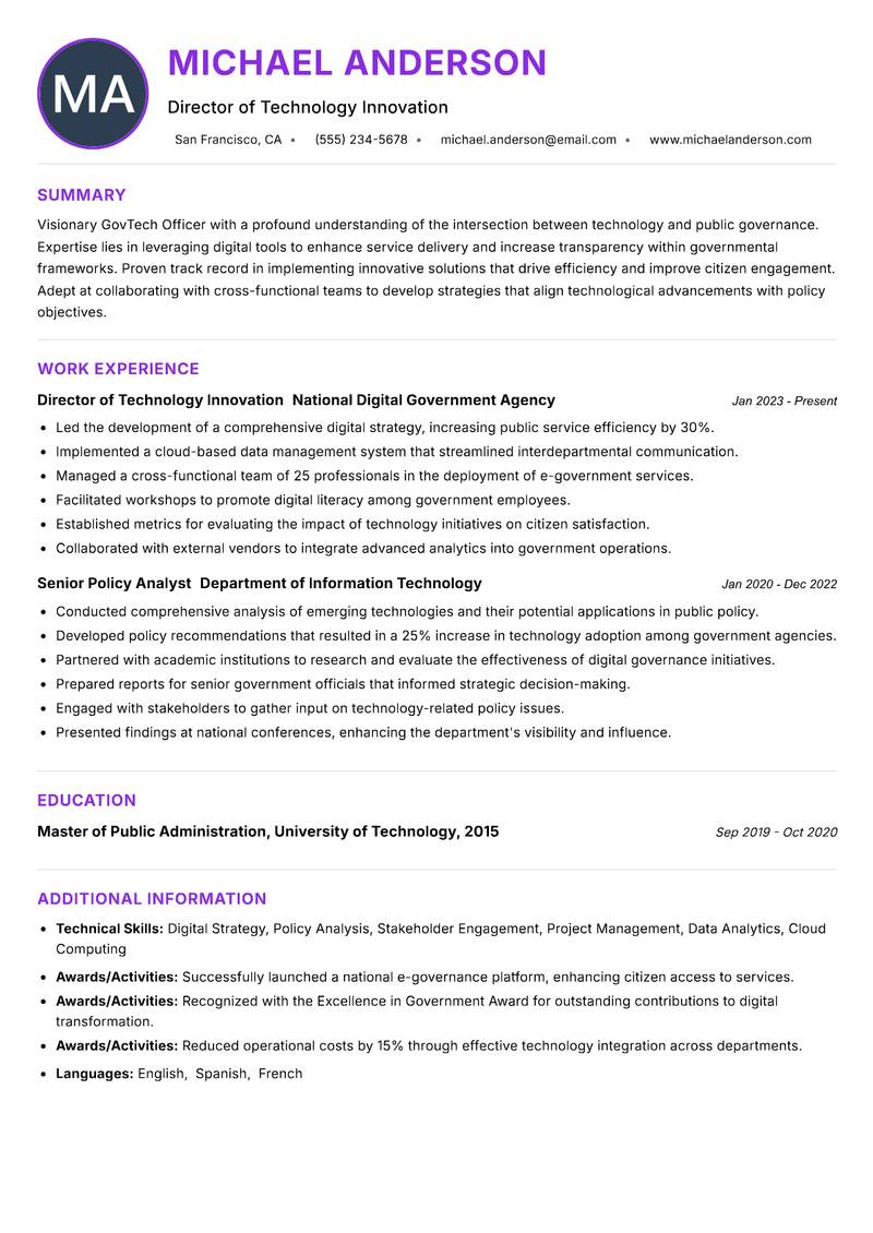 GovTech Officer resume example — ATS-friendly template