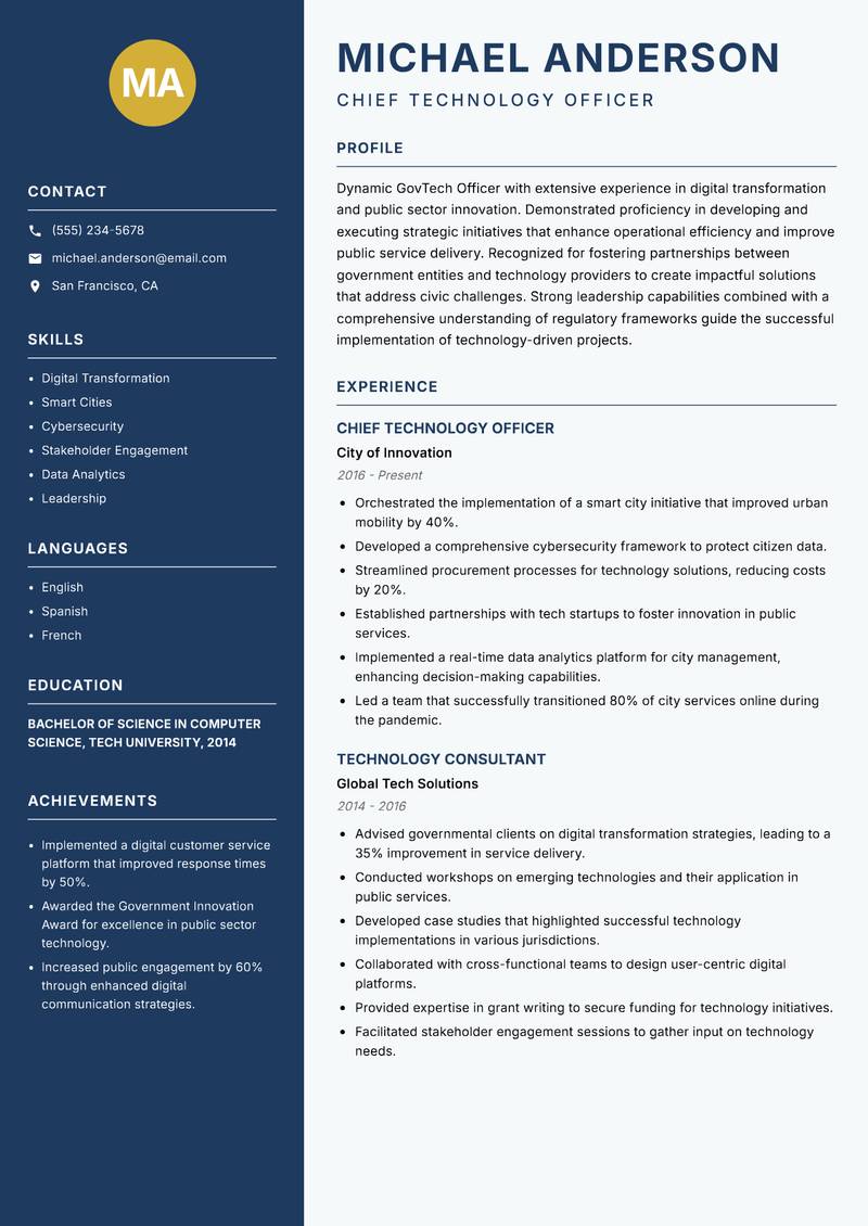 GovTech Officer resume template — Classic Clean