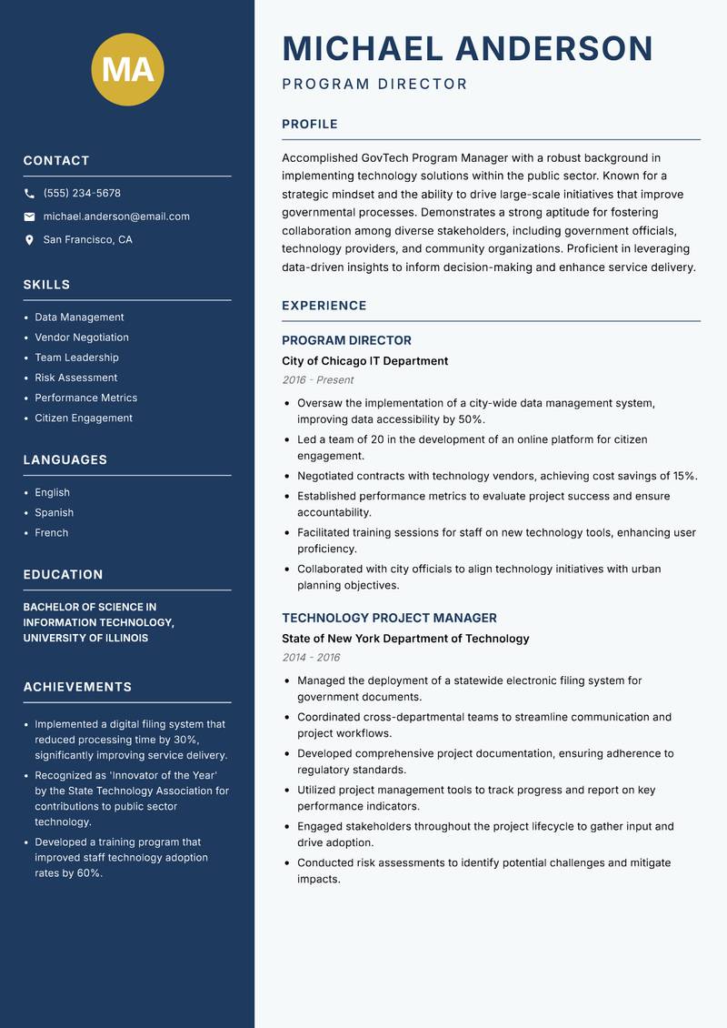 GovTech Program Manager resume template — Classic Clean