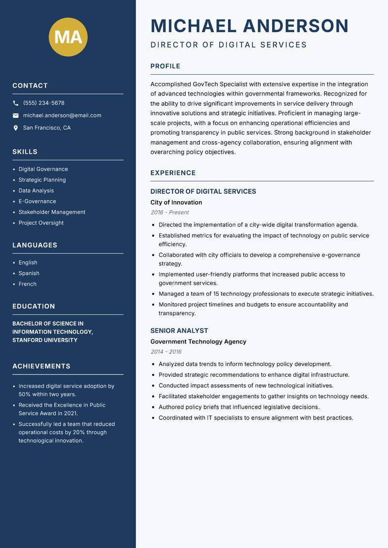GovTech Specialist resume template — Classic Clean