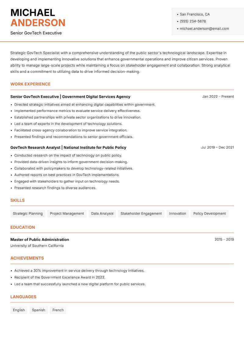 GovTech Specialist resume template — Modern Professional