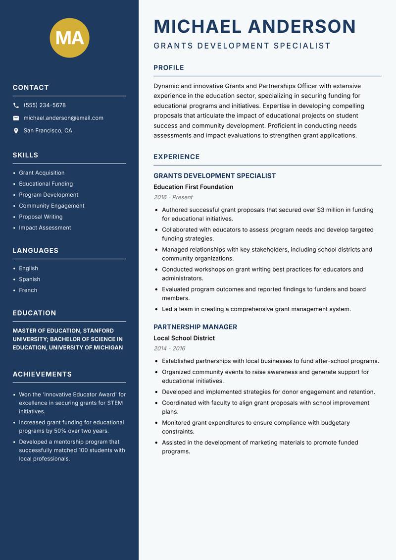 Grants and Partnerships Officer resume template — Classic Clean