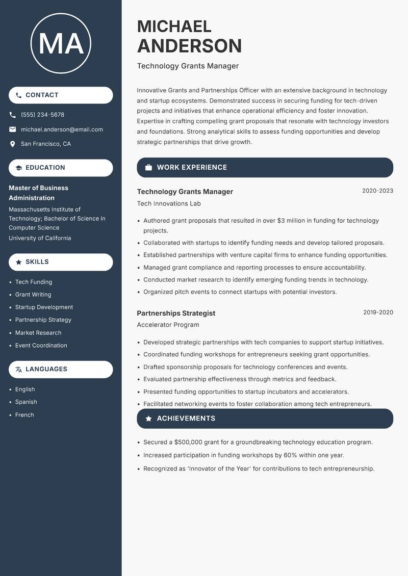 Grants and Partnerships Officer resume template — Compact