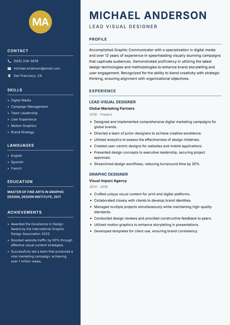 Graphic Communicator resume template — Classic Clean
