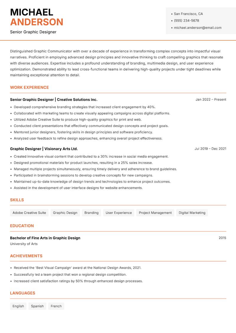 Graphic Communicator resume template — Modern Professional