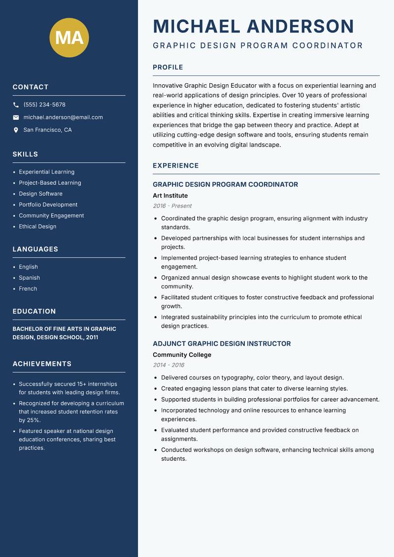 Graphic Design Educator resume template — Classic Clean