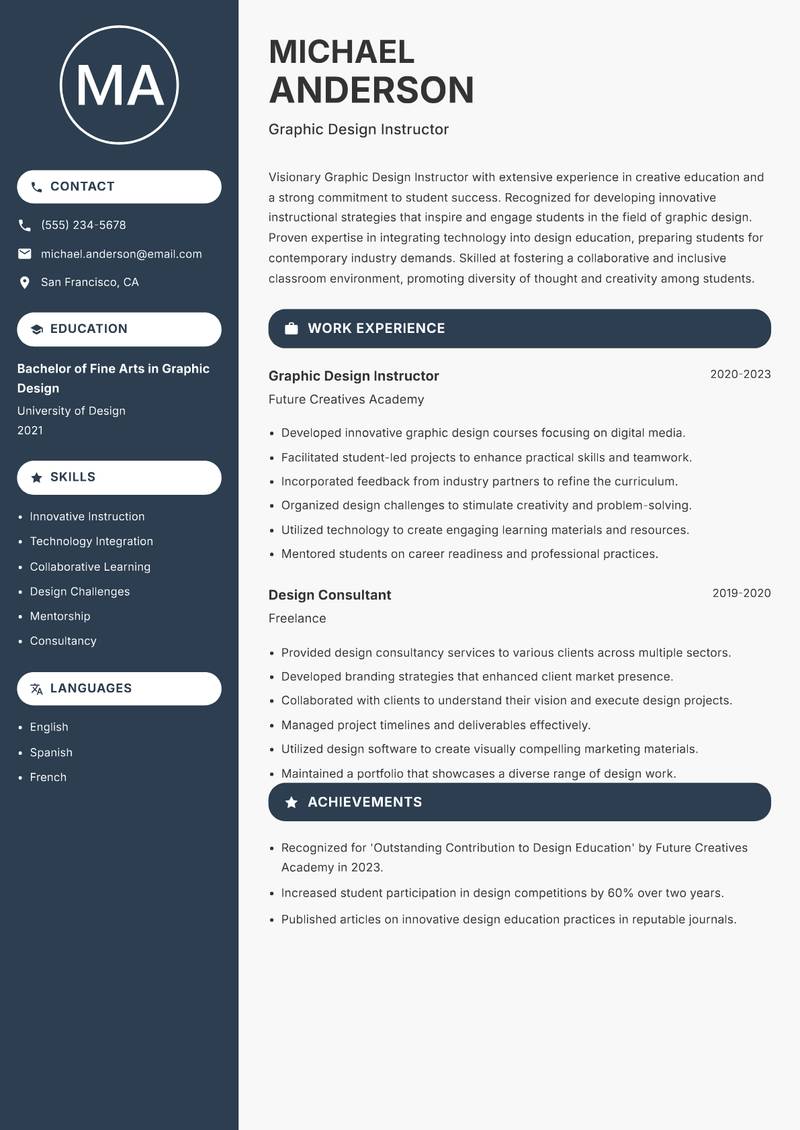 Graphic Design Instructor resume template — Compact