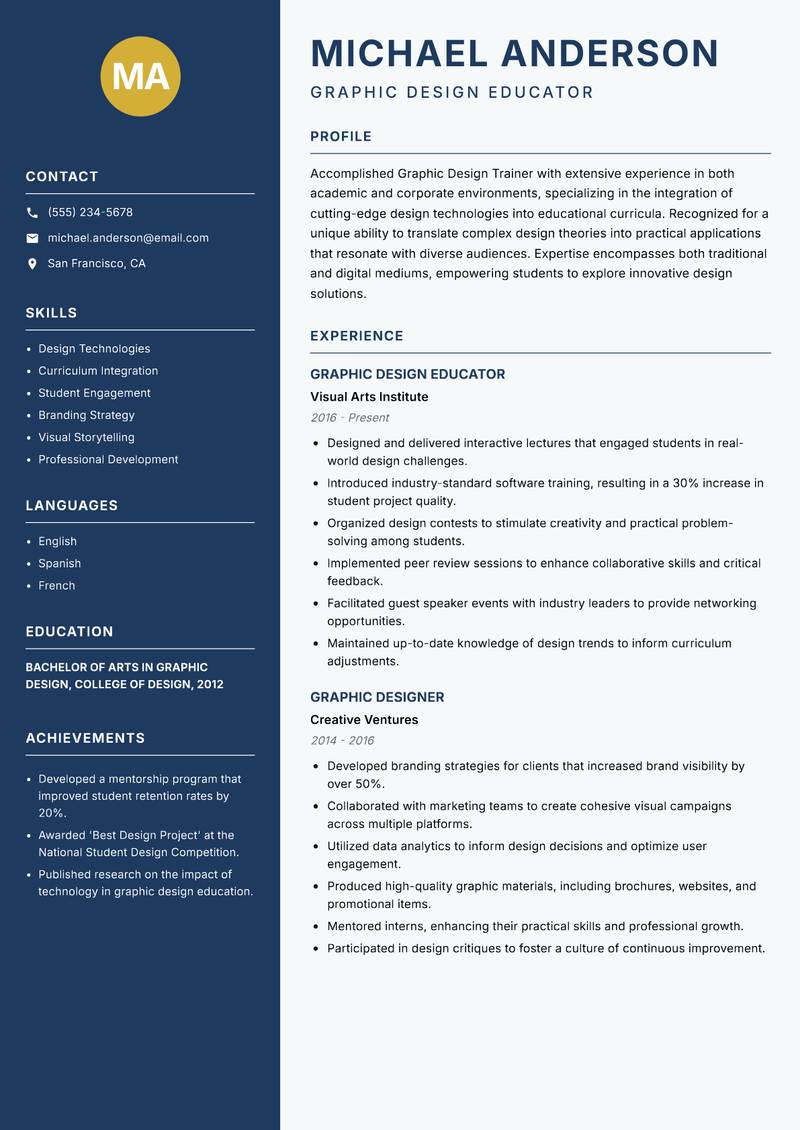 Graphic Design Trainer resume template — Classic Clean