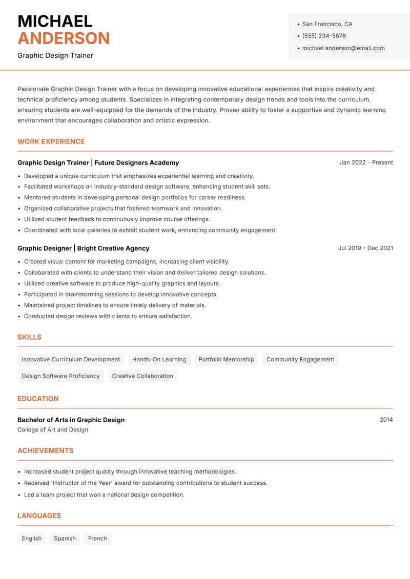 Graphic Design Trainer resume template — Modern Professional