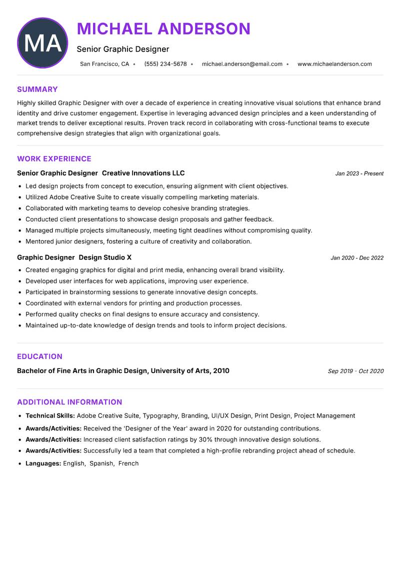 Graphic Designer resume example — ATS-friendly template