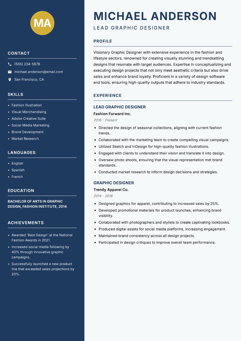 Graphic Designer resume template — Classic Clean