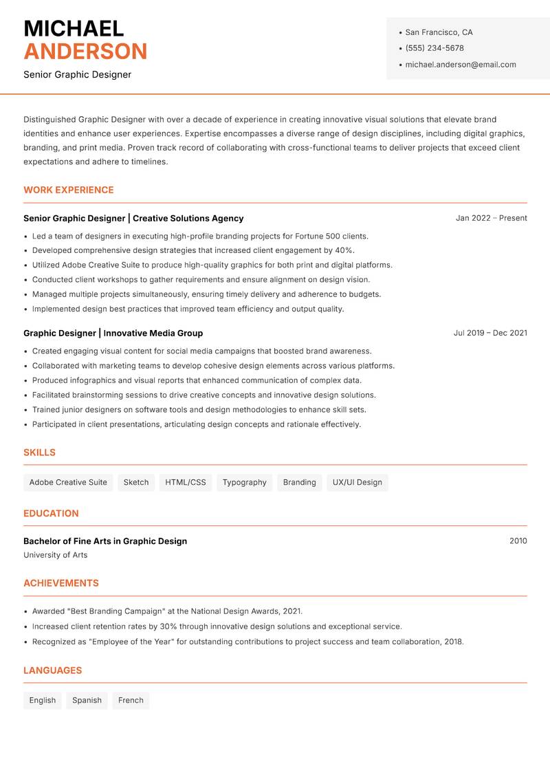 Graphic Designer resume template — Modern Professional