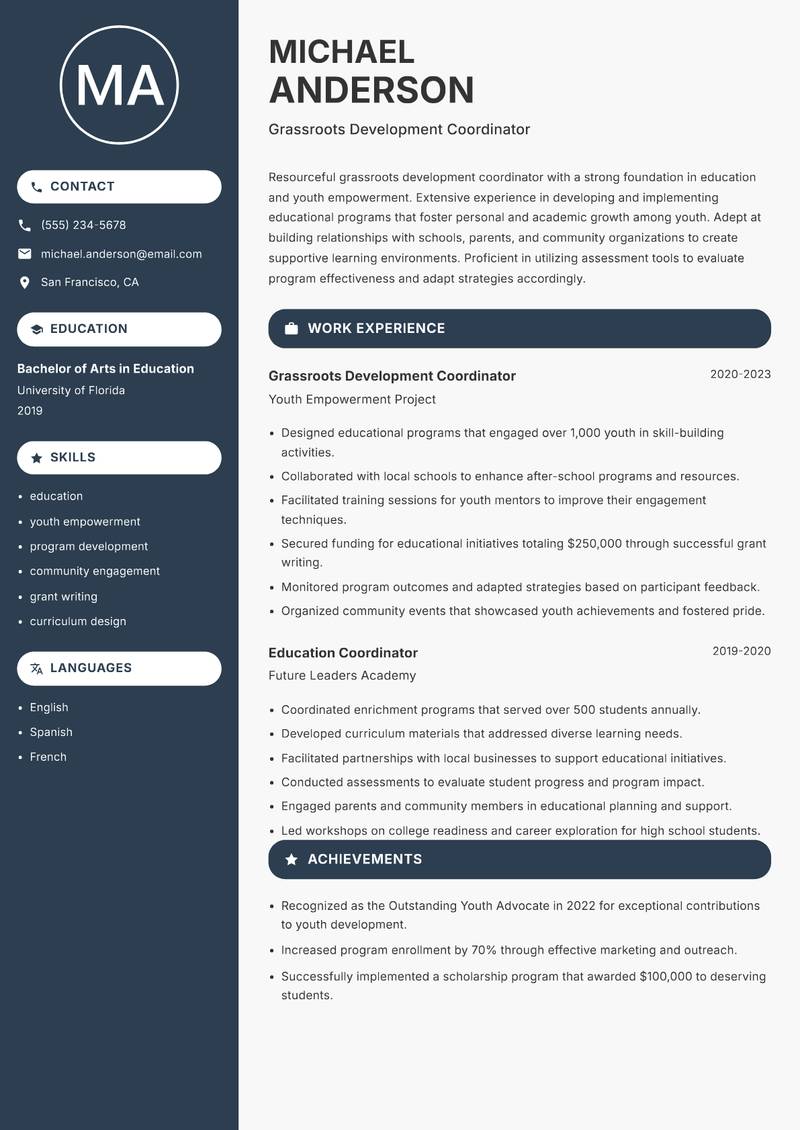 Grassroots Development Coordinator resume template — Compact