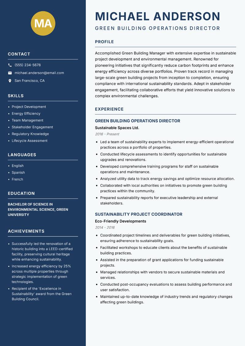 Green Building Manager resume template — Classic Clean