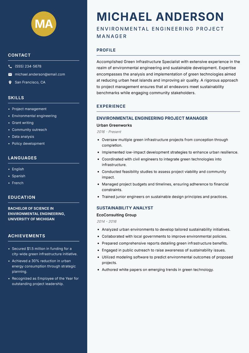 Green Infrastructure Specialist resume template — Classic Clean
