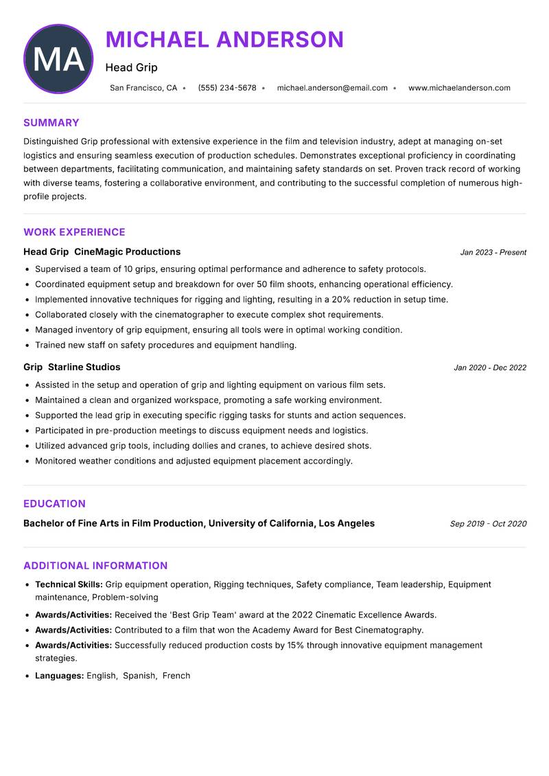 Grip resume example — ATS-friendly template