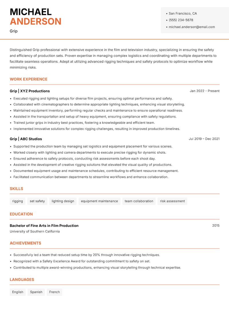 Grip resume template — Modern Professional